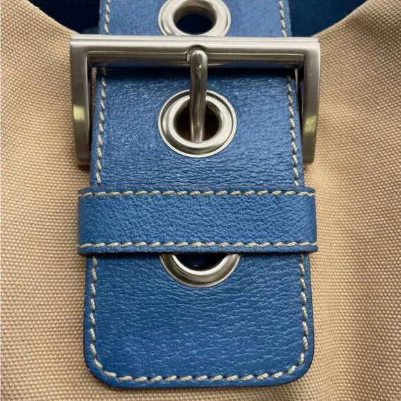 Prada Canapa canvas/leather blue moon and cream shoulder bag - Picture 8 of 16